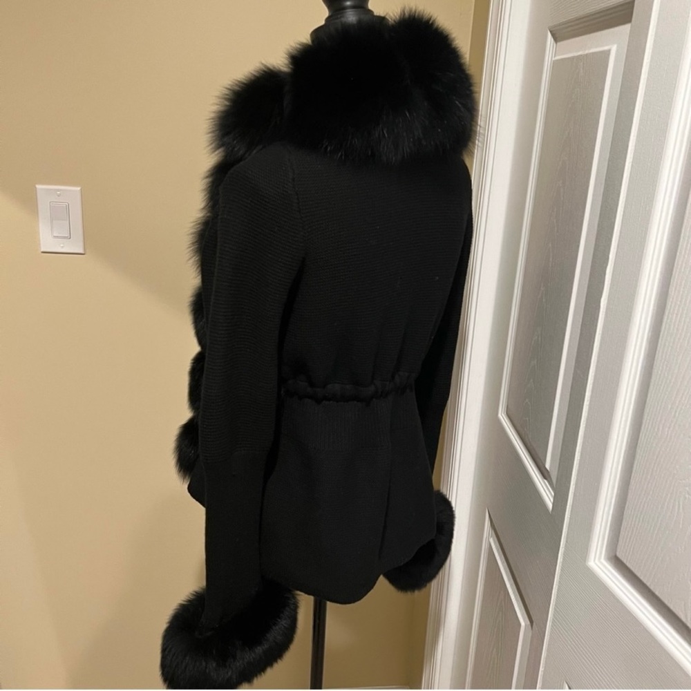 Genuine Fox Fur Cardigan Real Fur Wool Cardigan Trench Parka Jacket Cape Blazer - Picture 6 of 12